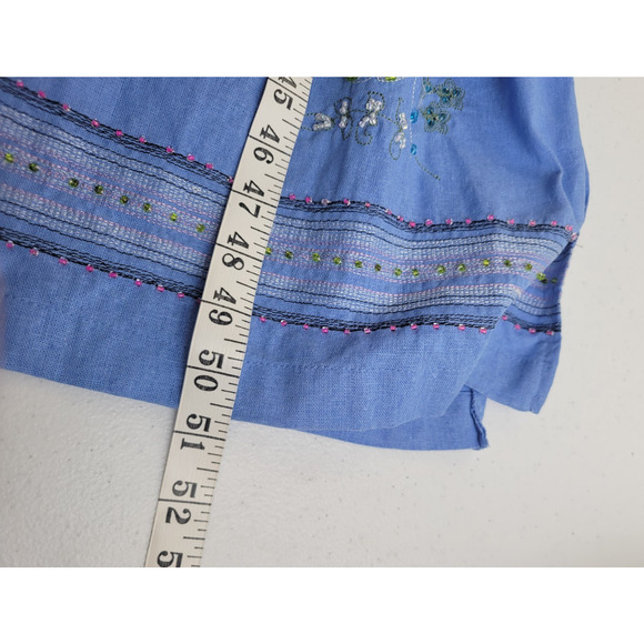 Vtg Jane Ashley Blue Floral Embroidered Linen Blend Shirt & Dress Size Large - Picture 6 of 15